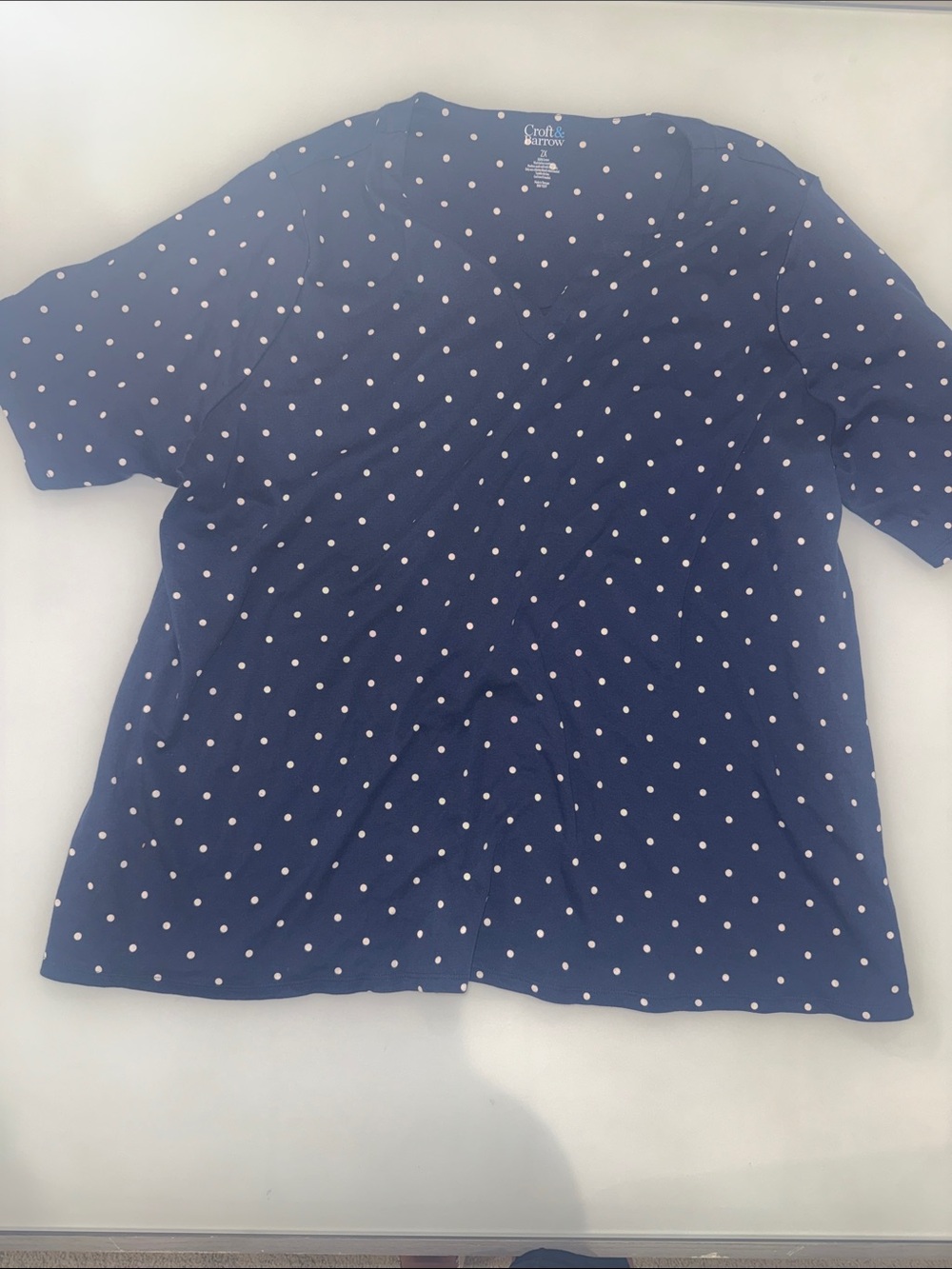 croft & barrow Navy and White Polka Dot Short Sleeve Tee